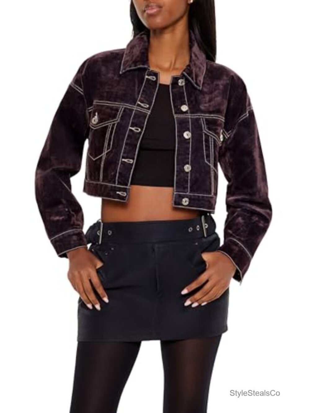 Cropped Denim Trucker Jacket Button Front Casual Layer